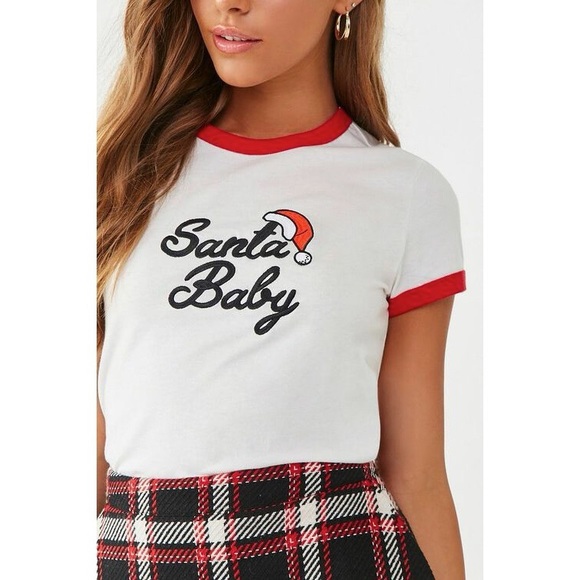 Forever 21 Tops - Forever 21 Santa Baby Graphic Ringer Tee